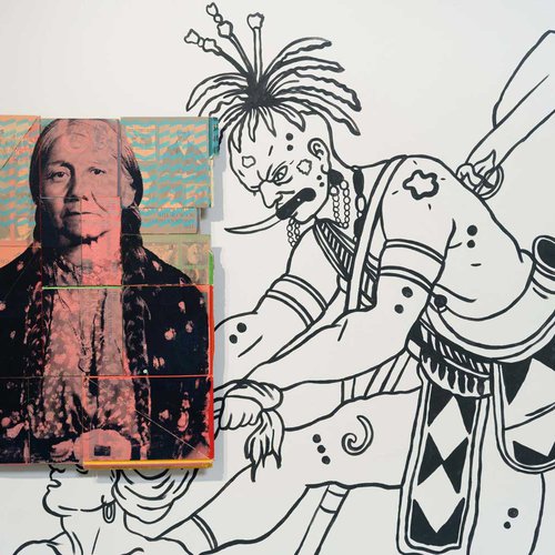 Socially conscious art regarding the history of Native Americans.
