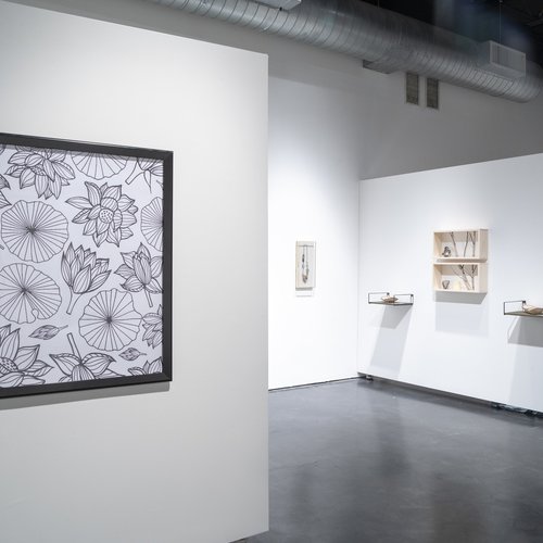 Installation view of Ersi Zhang's Senior Thesis Exhibition at the Oliver Art Center in April 2019.