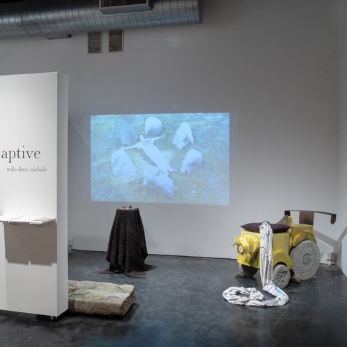 Installation view of Milo Dane Nichols' Senior Thesis Exhibition at the Oliver Art Center in April 2019.