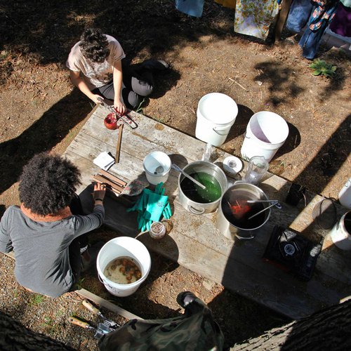 Textile students boil natural plants and herbs to make dyes in the CCA Garden.