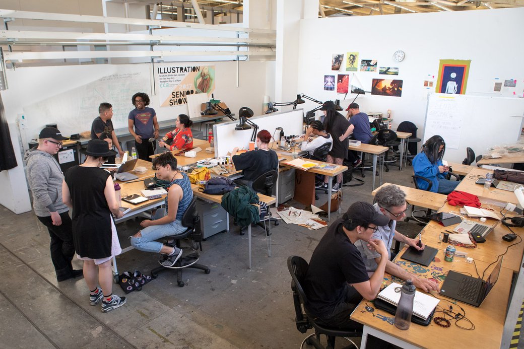 Illustration Studio bustling with students and professors at work