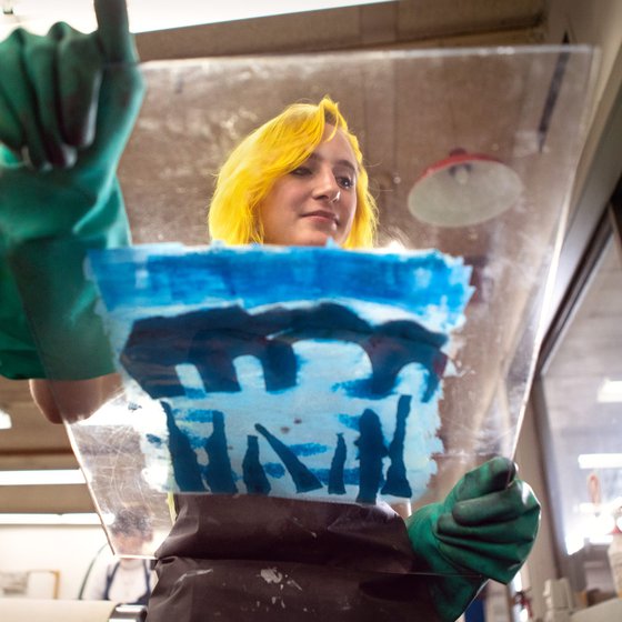 printmaking student in the studio