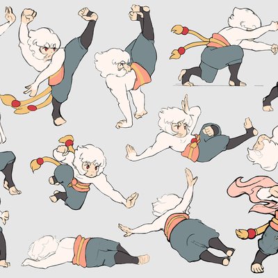 Masaharu, one of the main characters from Babak Saadat’s Harukaze, in different combat positions.