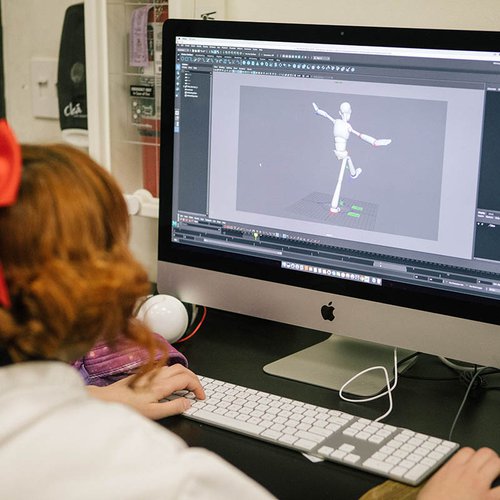 In our computer lab for digital animation, students create worlds with software like Autodesk Maya, Adobe Premiere Pro, and ZBrush.