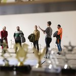 Peter Simensky's senior sculpture class gets a curator tour of Wattis in 2019.