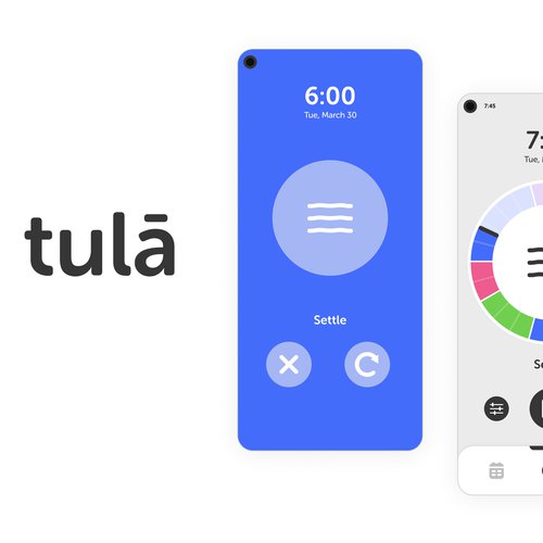 Screenshot from Ryan Koble's app Tulā, displaying the Tulā logo and two animated screens on a white background.