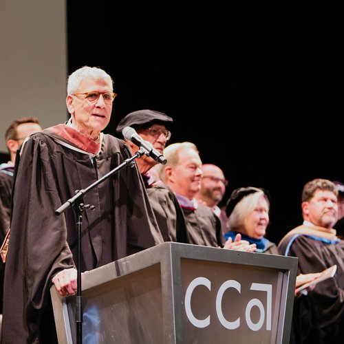 CCA President Stephen Beal addressing students at graduation.