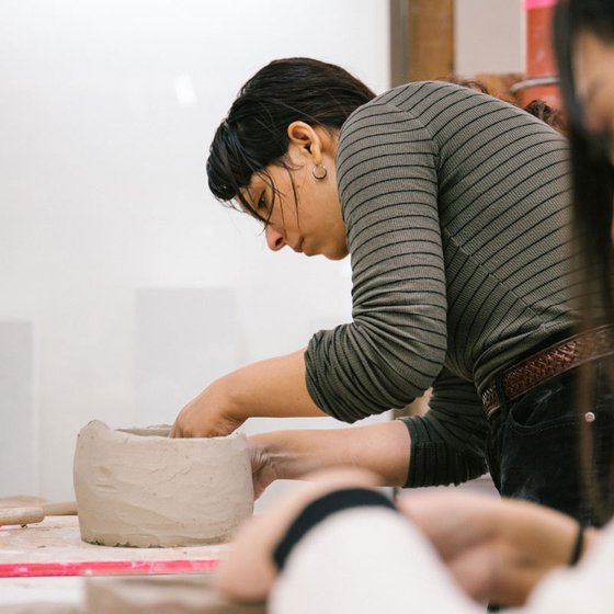 Ceramics students working in the CCA Ceramics Studio