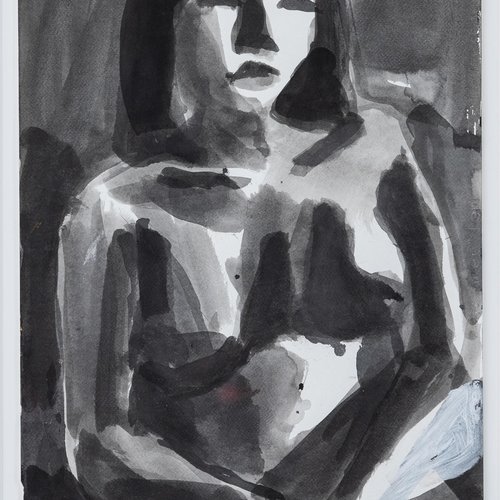 Terry St. John (MFA Painting 1966), Thai Model #1, 2019. Ink and pen on paper, 22 x 15 inches, 30 x 22 ¾ inches framed.