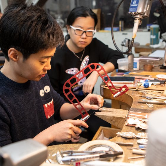 students working in the senior jewelry space