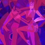 Geometric illustration with abstract figures posing.