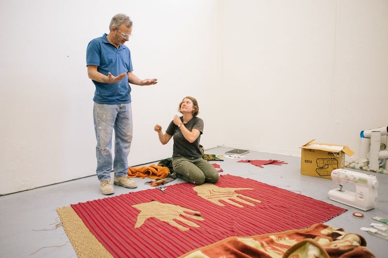 Student receives faculty feedback on their soft sculpture technique